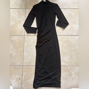 Zara Black Long-Sleeve Dress with Sinching on the side and slit